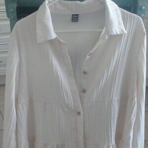 White Cotton Blouse "Shein"  long sleeves button up - very flowy  dressy